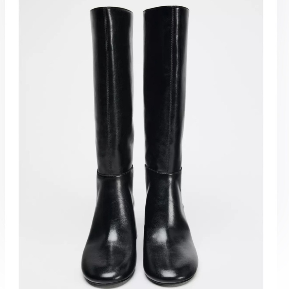 NWT Zara WIDE HEELED TOPSTITCHED BOOTS - Picture 3 of 15